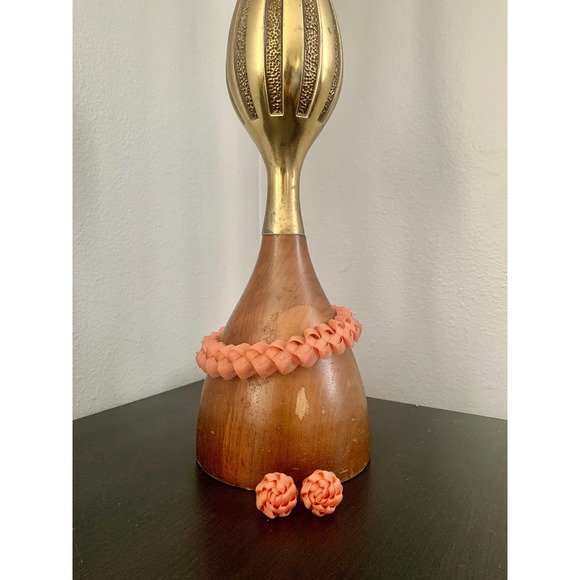 Coral Ribbon Braid Necklace Earrings Set - Picture 3 of 10